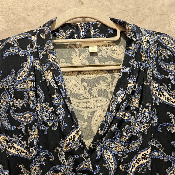 Charter Club Blouse Tunic Womens XXL Blue Paisley slinky flowy V-neck boho - Picture 5 of 13
